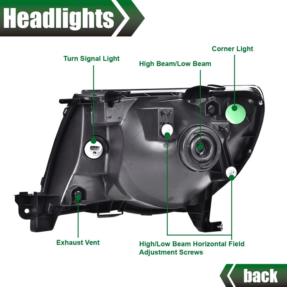 Set of 2 Smoke Lens Chrome Headlights for Toyota Tacoma (2005–2011)