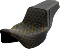 SADDLEMEN Step-Up Seat for Harley FL (Extended Reach, Honeycomb, Gold Stitching)