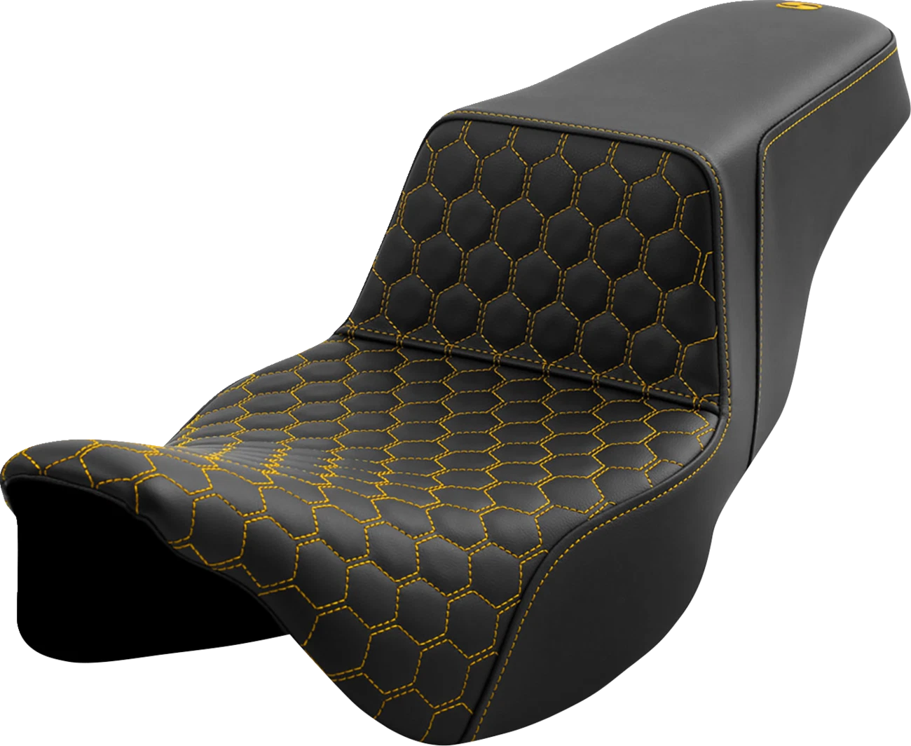 SADDLEMEN Step-Up Seat for Harley FL (Extended Reach, Honeycomb, Gold Stitching)