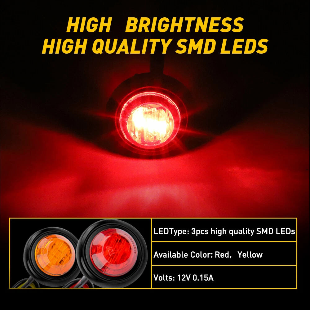 Set of 2 Amber LED Round Side Marker Lights for Trailer RV