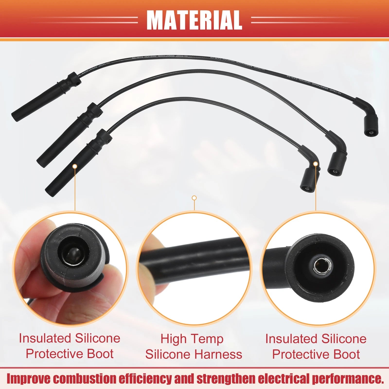 Set of 4 Spark Plug Wires for Chevrolet Aveo/Aveo5 (2004–2011) No. 96497773