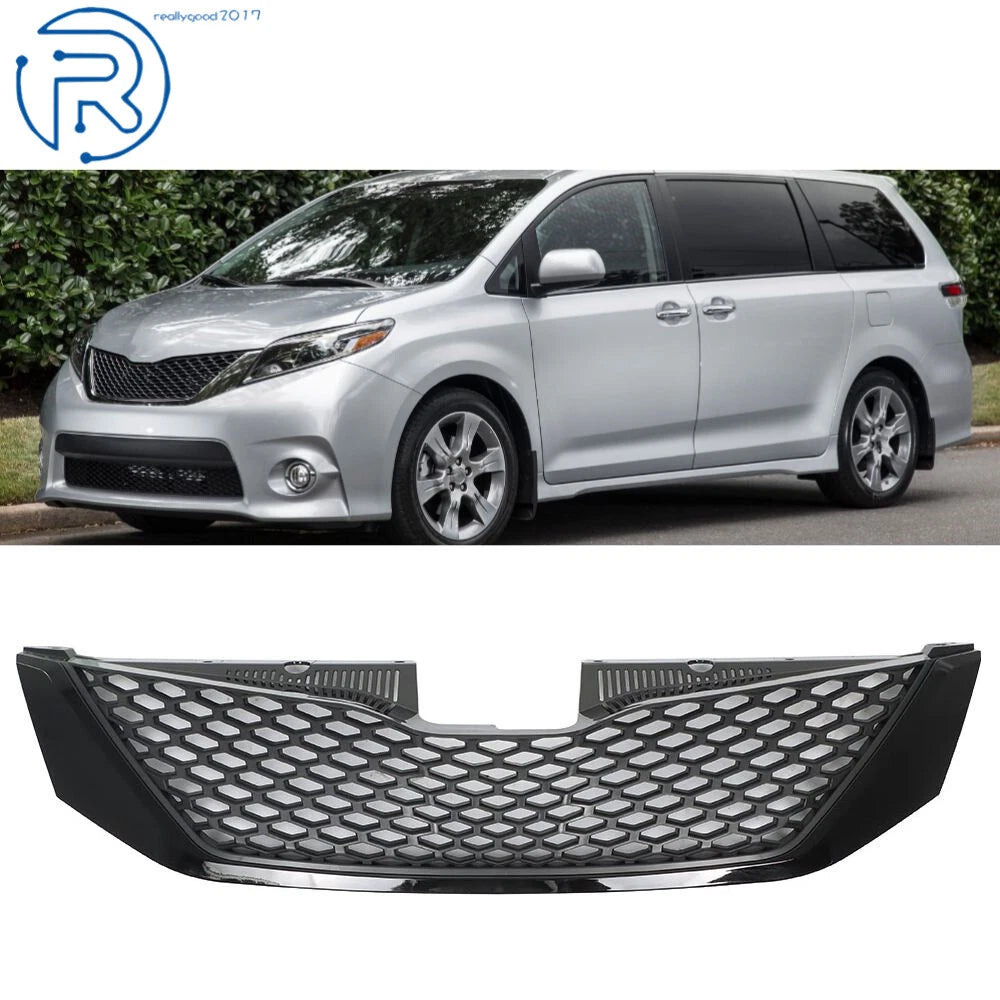 Front Upper Bumper Grille for Toyota Sienna (2011–2017) Black Mesh Trim