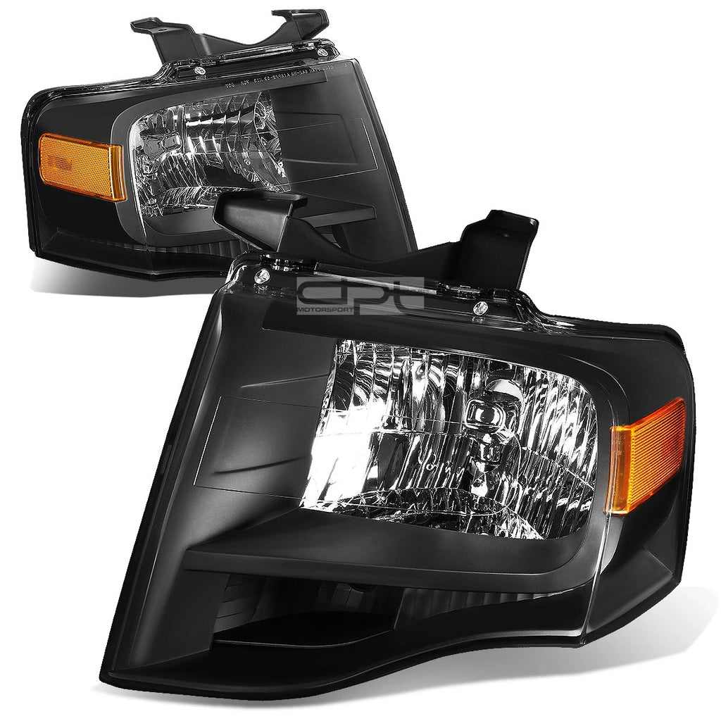 Pair of Black Housing Amber Side Headlights for Ford Expedition (2007–2014)