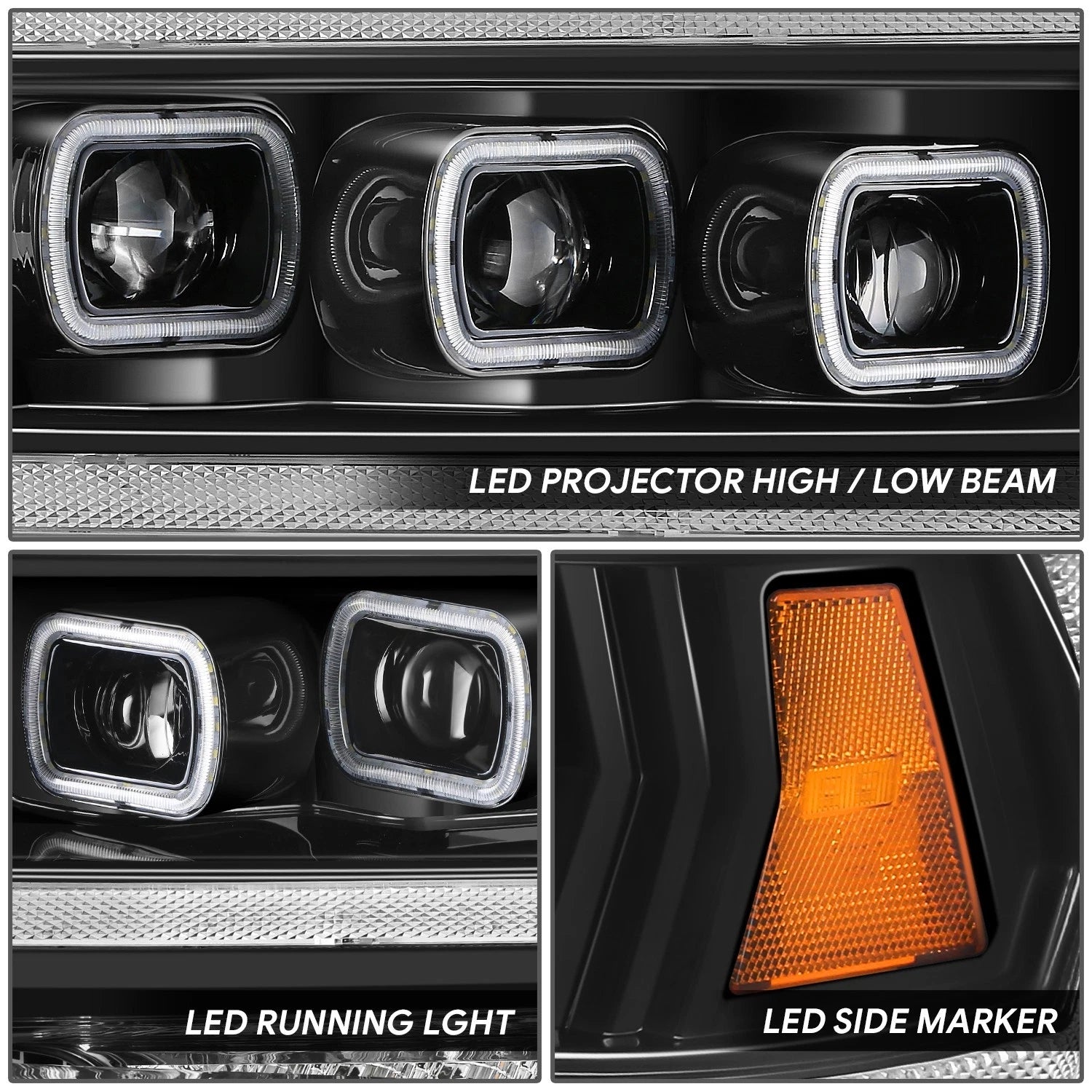 Black Amber LED Sequential Chasing Projector Headlights for Ram 2500 3500 (2019–2024)