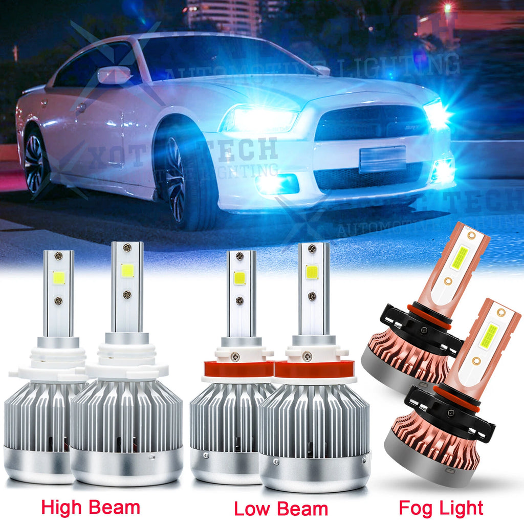 8000K LED Headlight High Low Fog Light Bulbs for Dodge Charger (2011–2014)