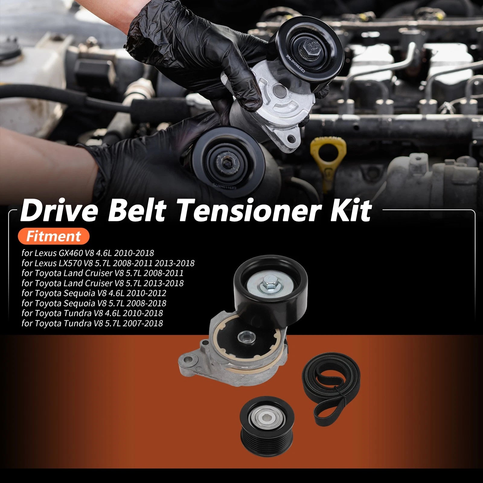 Set of 1 Drive Belt Tensioner Kit for Lexus GX460 V8 4.6L (2010–2018) 166200S010