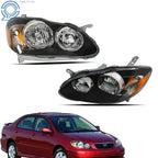 Set of 2 Left+Right Side Headlights for Toyota Corolla (2003–2008) Black Housing