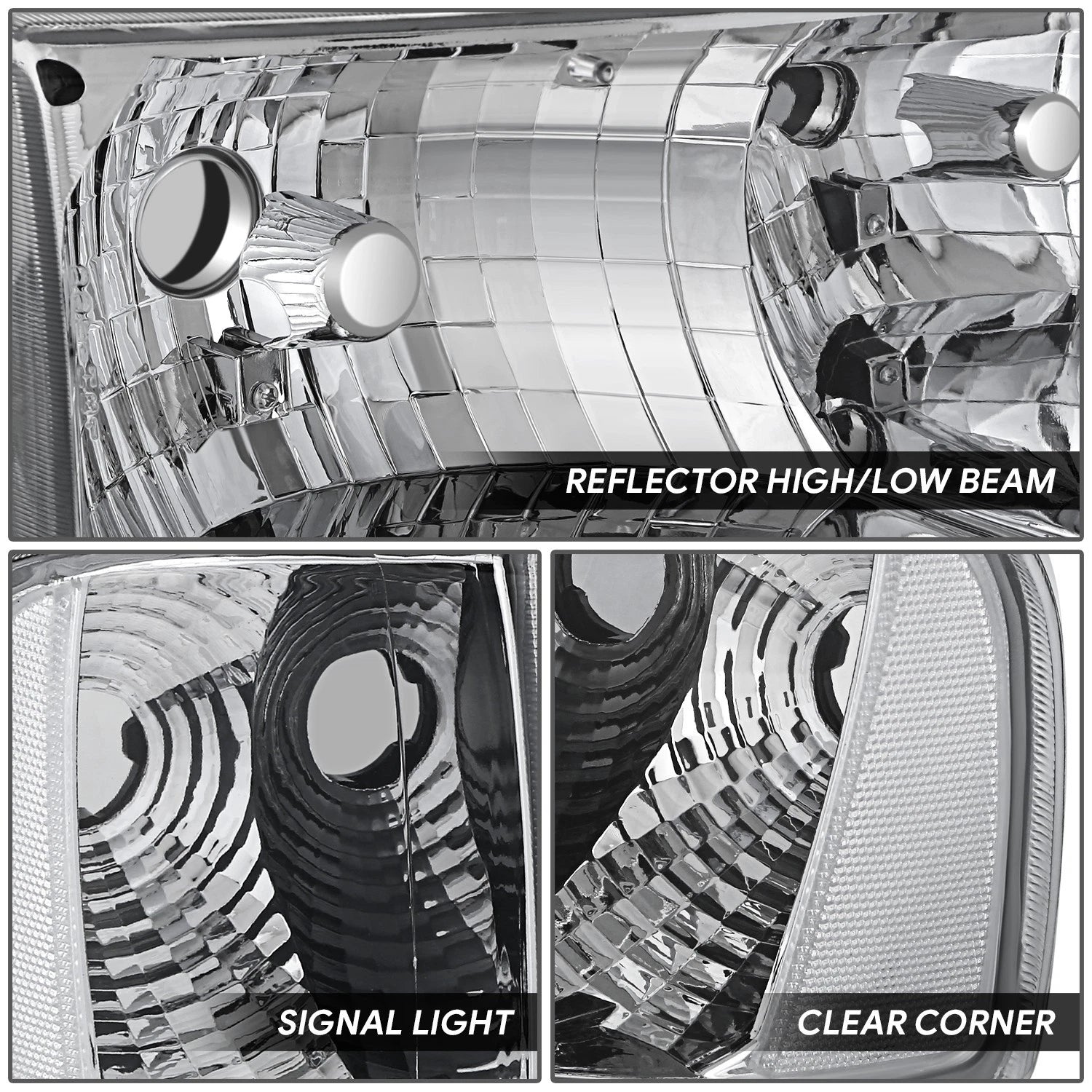 Chrome/Clear Side Headlight Lamps for Dodge Ram Pickup (1994–2002)