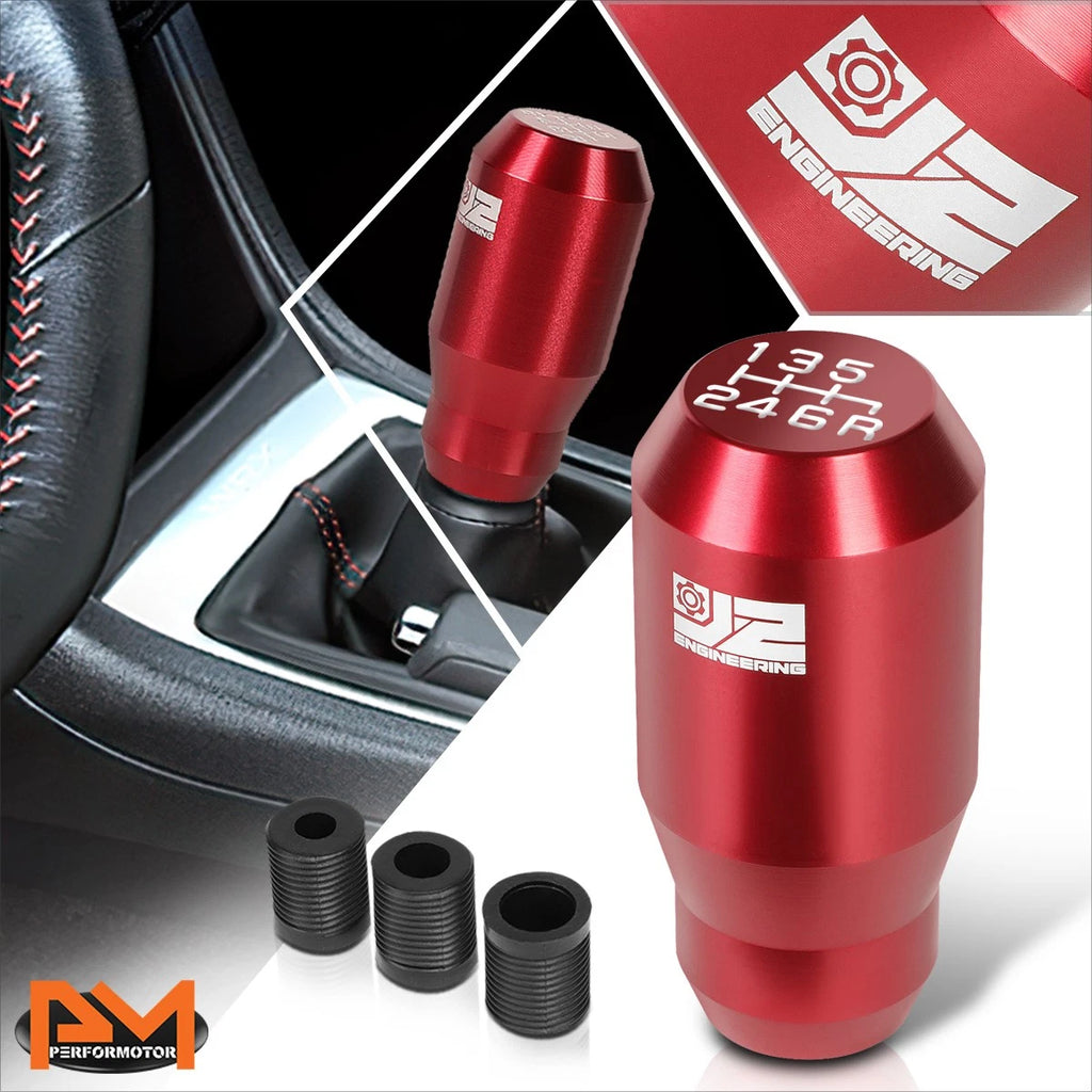 J2 Aluminum 6-Speed Manual Shift Knob Red for Universal Fit (Adapters Included)