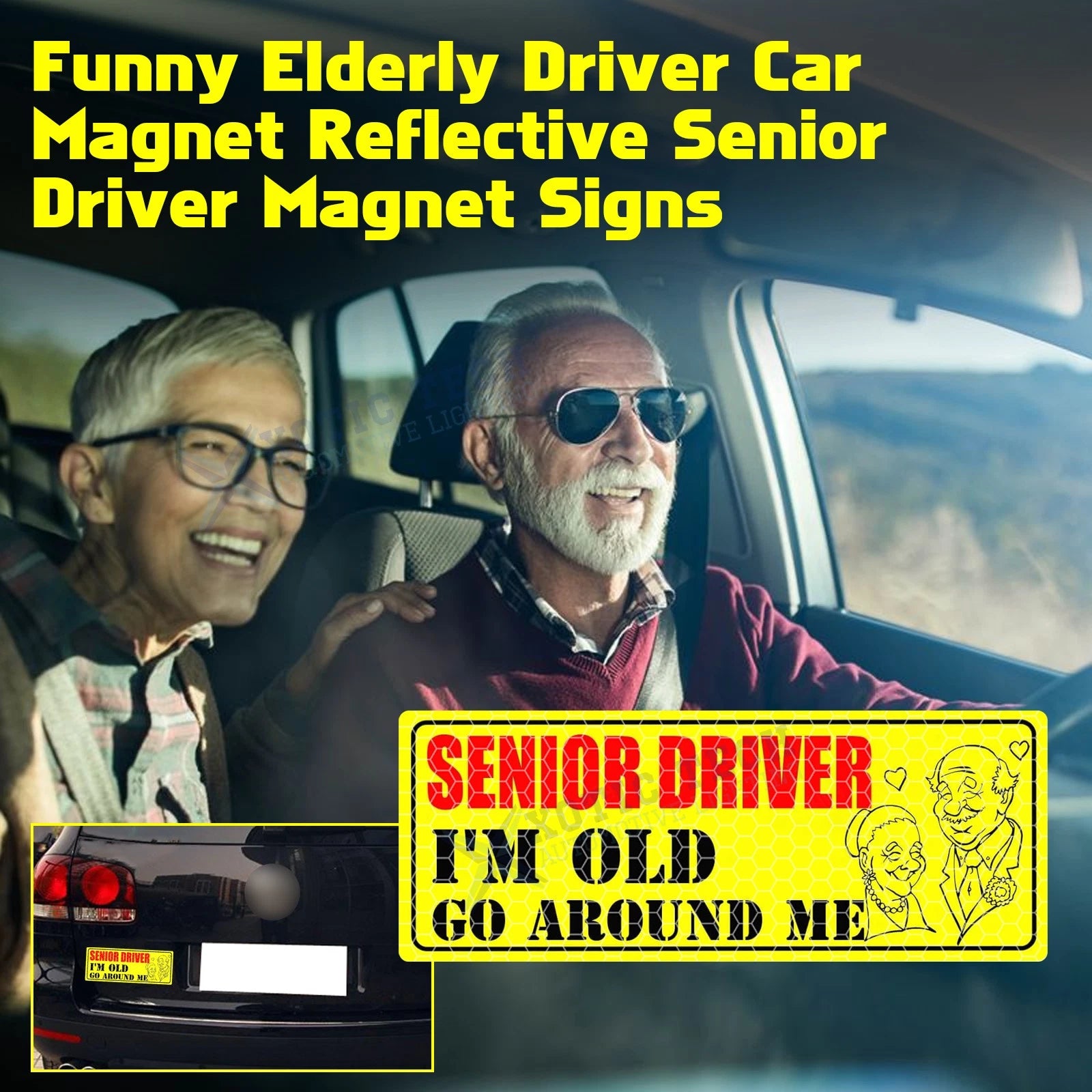 Elderly Driver Car Magnet Reflective Bright Senior Driver Signs (2020-2024)