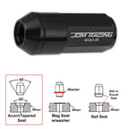 Set of 20 M12X1.25 Black Cone Seat Hex Wheel Lug Nuts with Cap & Extension