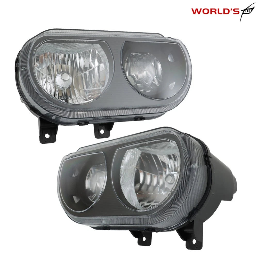 Headlight Set for Dodge Challenger (2008–2014) Halogen Black Housing