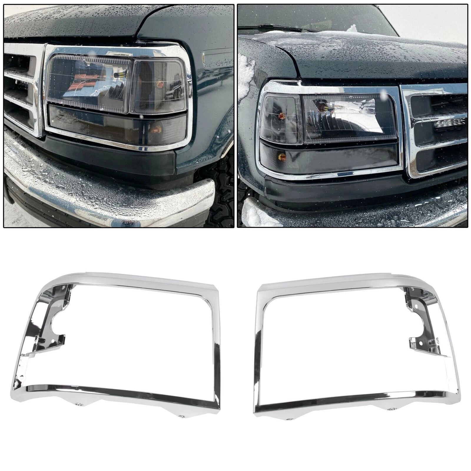 Set of 2 Chrome Headlight Trim Bezels for Ford F150 F250 Bronco (1992–1996)