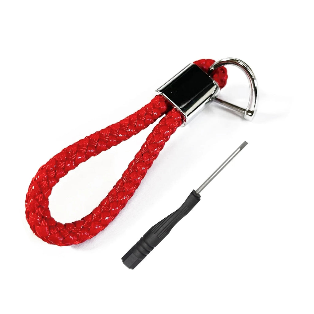 Braided Red Leather Key Chain Strap Ring for Car Key Fob (Universal)