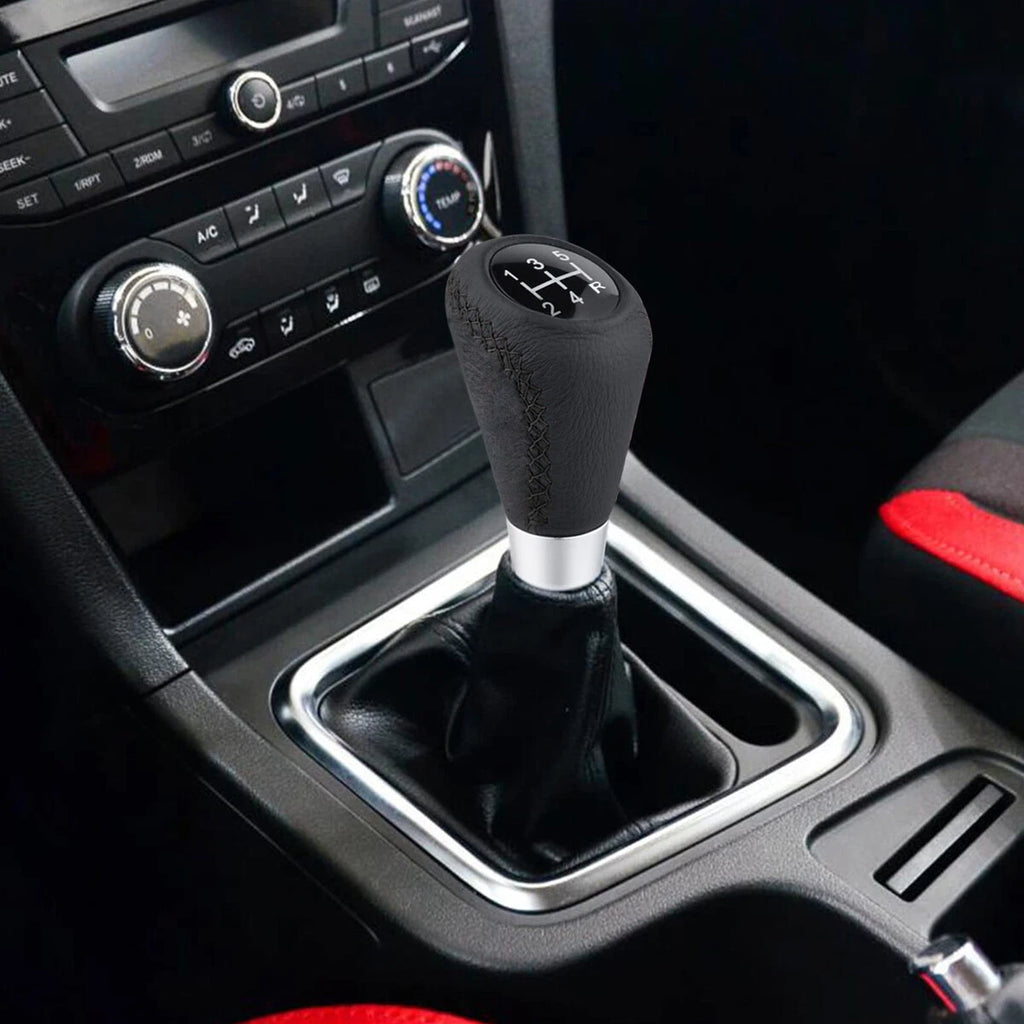 Black Leather 5 Speed Gear Shift Knob for Universal Cars