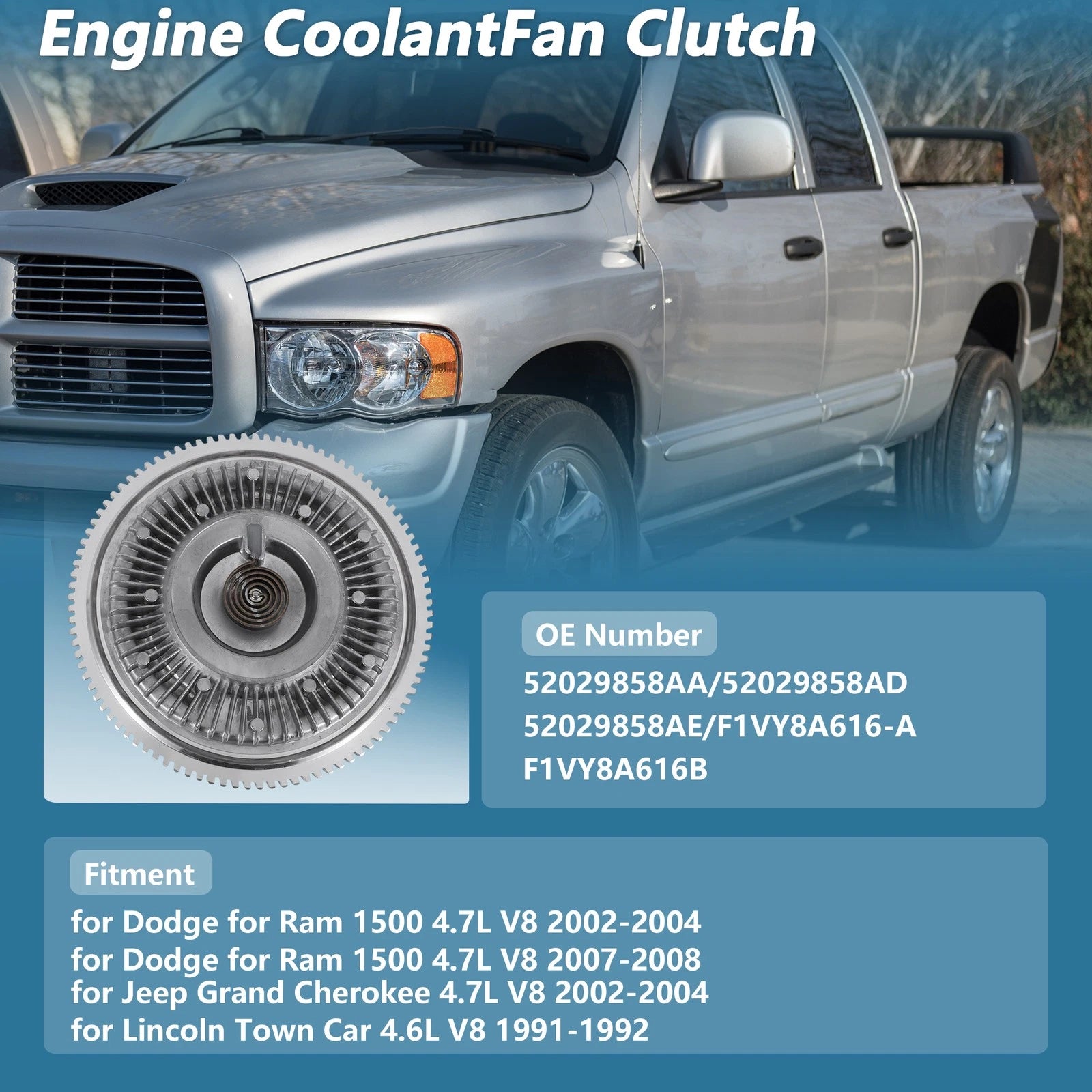 Engine Cooling Fan Clutch for Dodge Ram 1500 4.7L V8 (2002–2004) No. 52029858AA