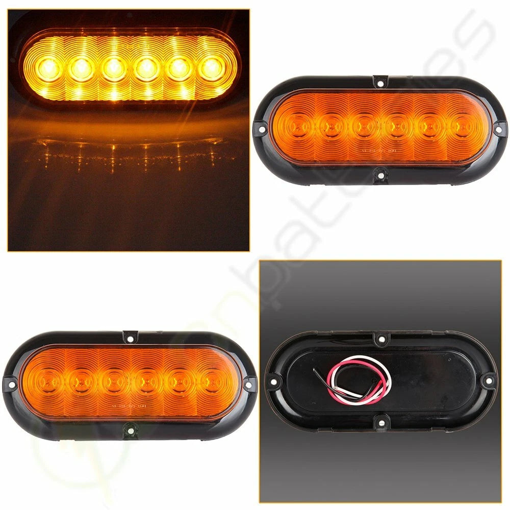 2X Amber 6LED Stop/Turn/Tail Brake Reverse Light Flange Mount for Truck Trailer