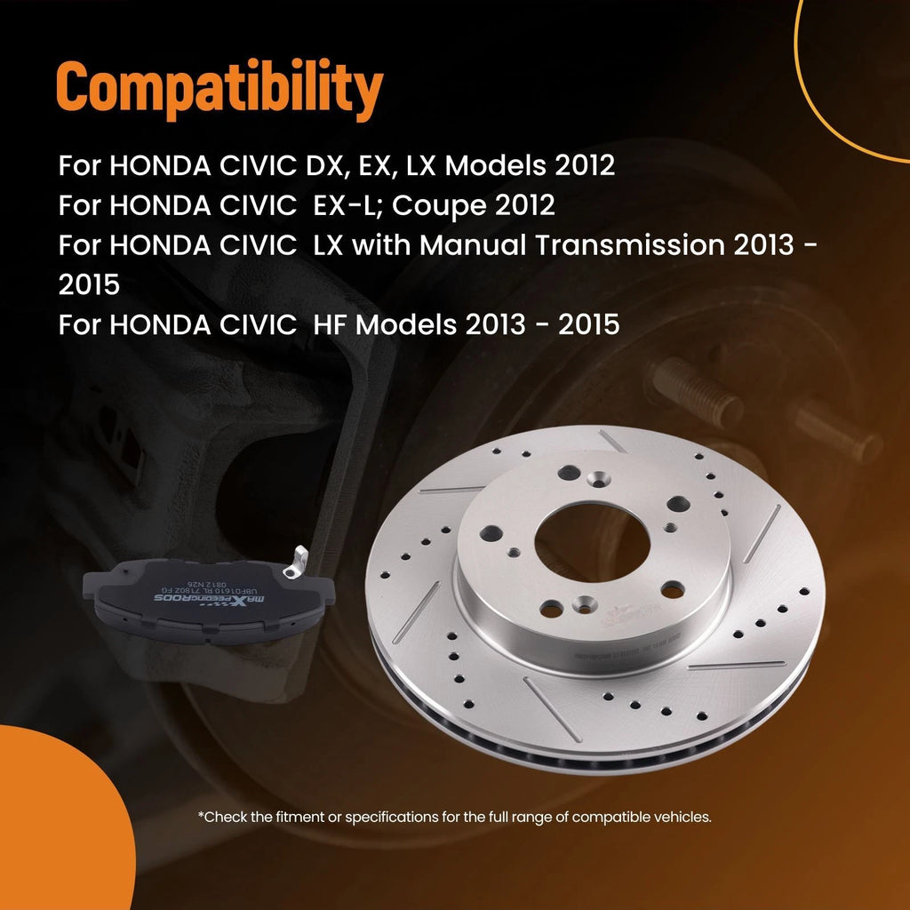 Front Brake Rotors and Pads Set for Honda Civic (2012–2015) S31601 D1578