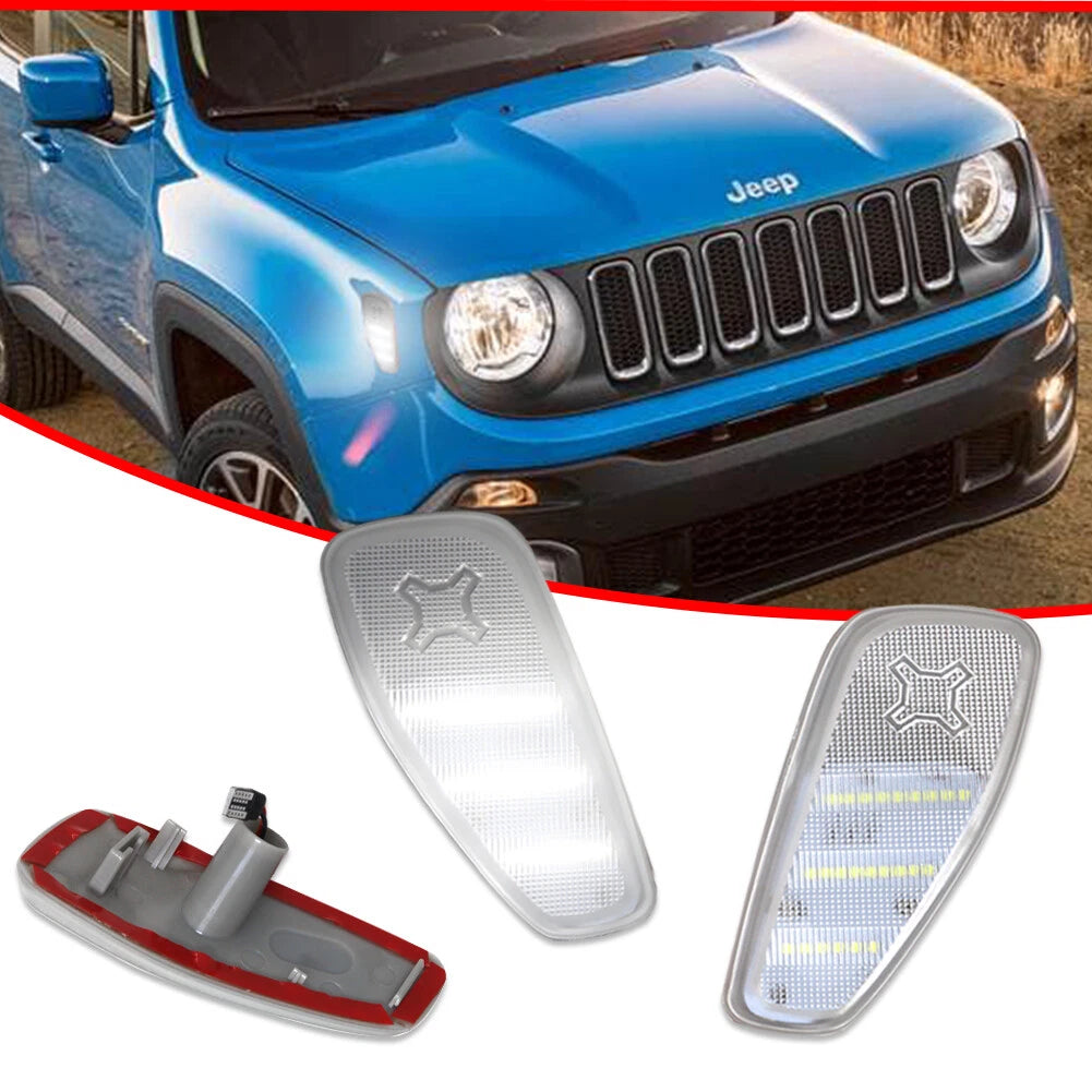2X Clear White LED Side Marker Lights for Jeep Renegade (2015–2023)