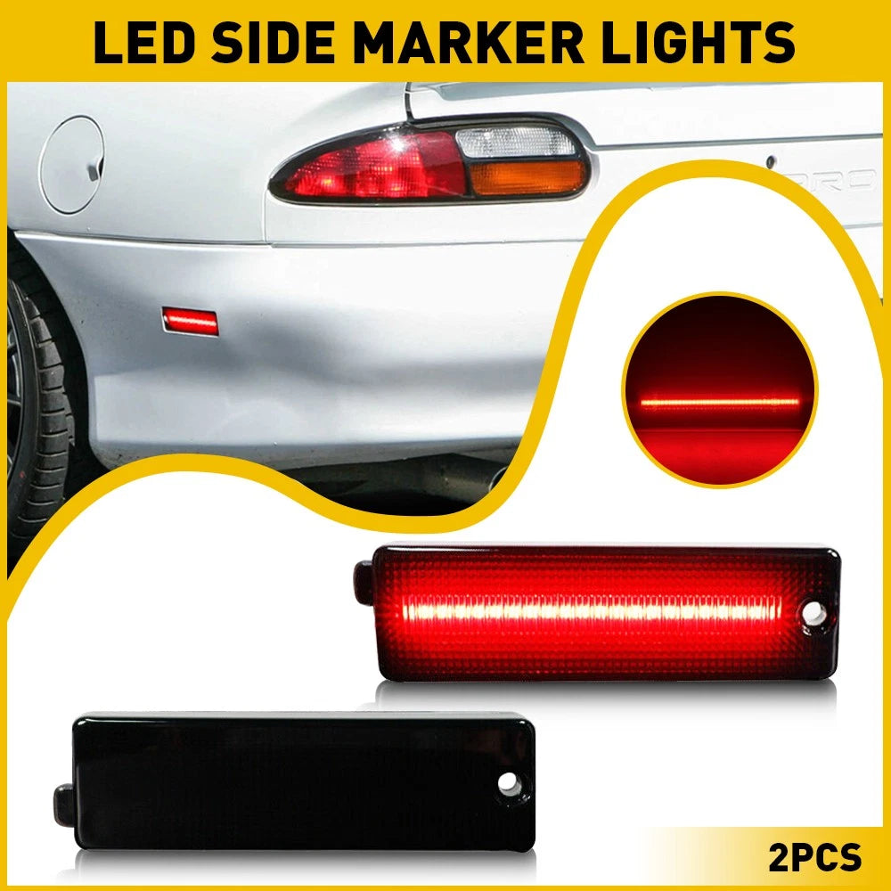 2X Smoked Lens Red LED Rear Bumper Side Marker Lights for Chevy Camaro (1993–2002)