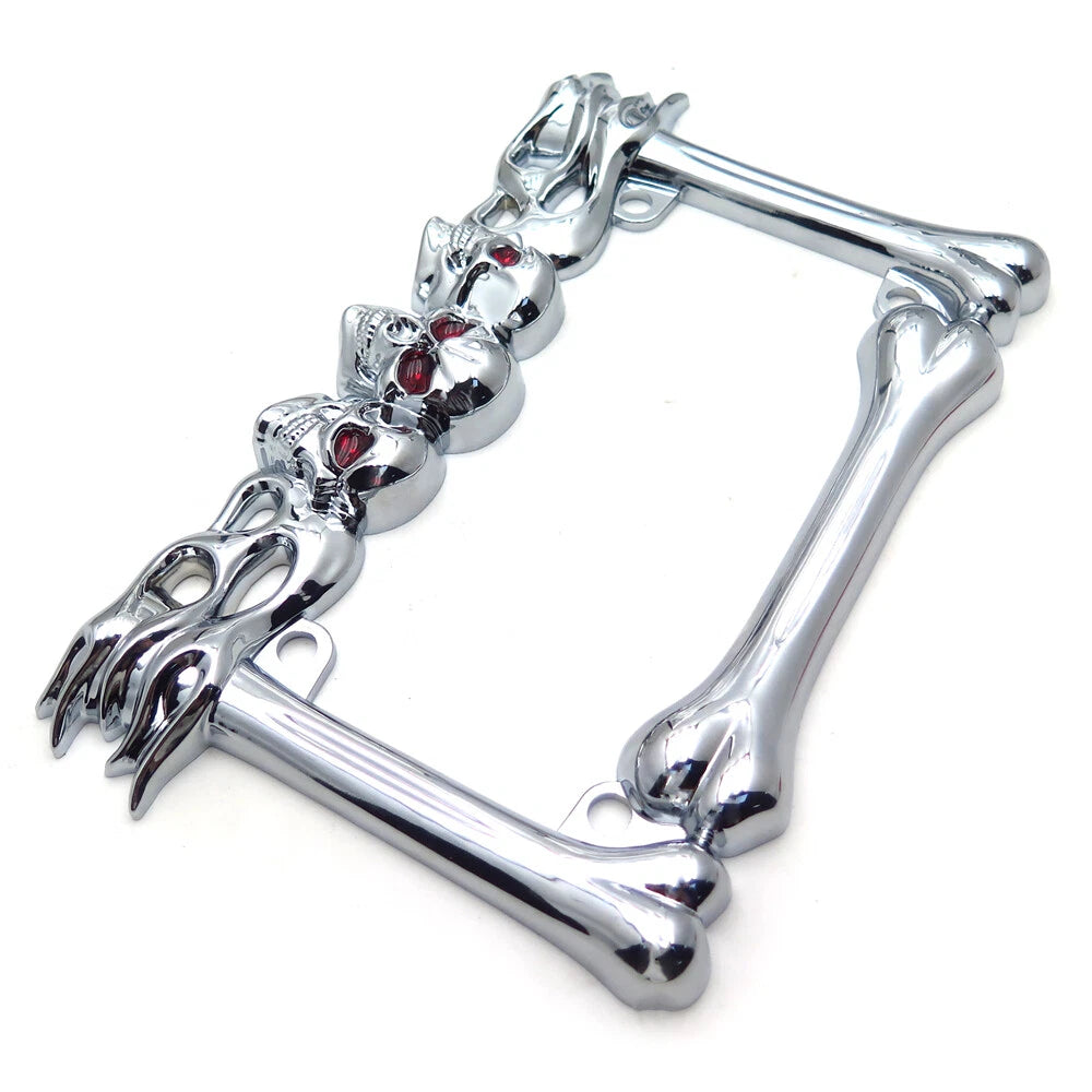 Chrome Skull License Plate Frame for Harley Motorcycle (Fits )