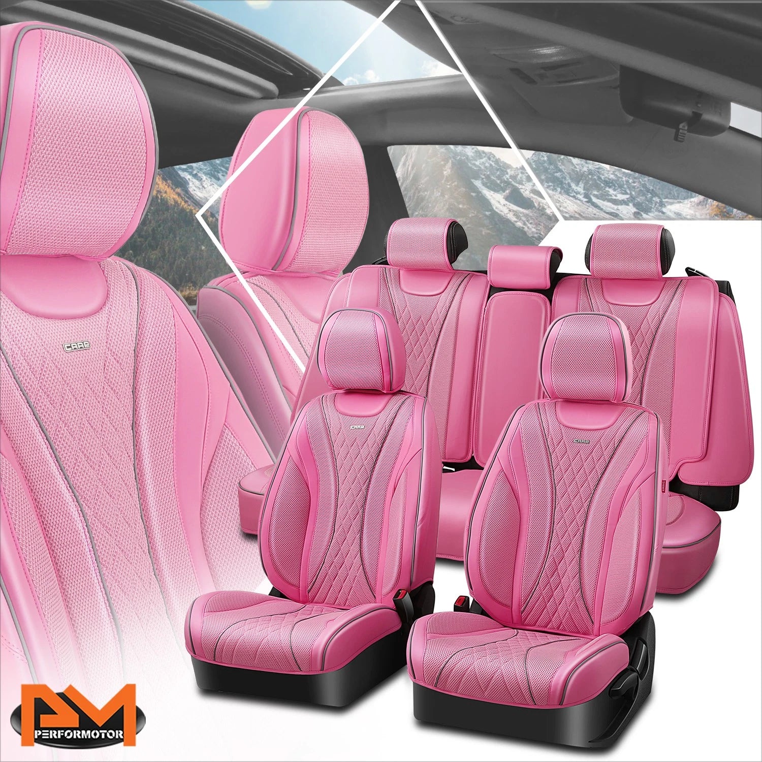 Set of 2 Diamond Series Pink Seat Covers for Universal Fit (1st & 2nd Row)