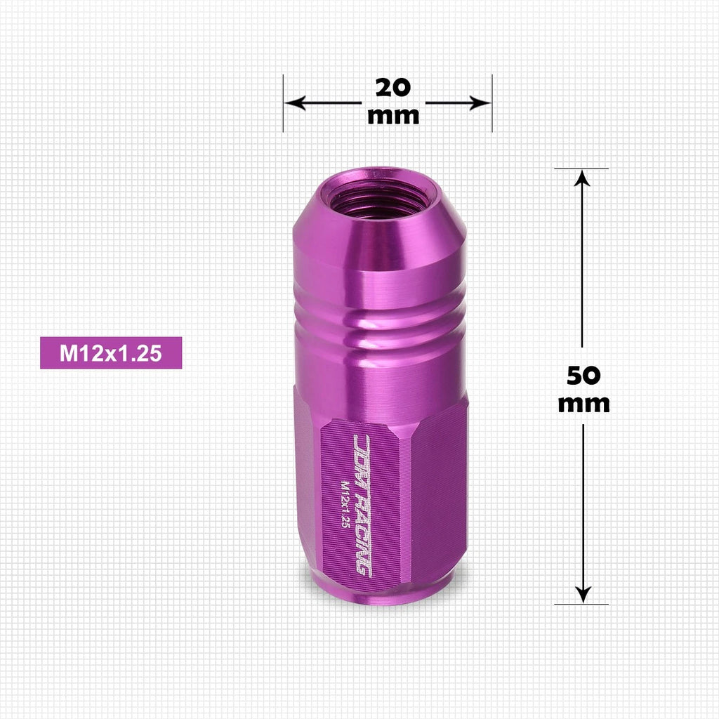Set of 20 M12X1.25 Purple Closed End Cone Hex Wheel Lug Nuts + Extensions 20mm