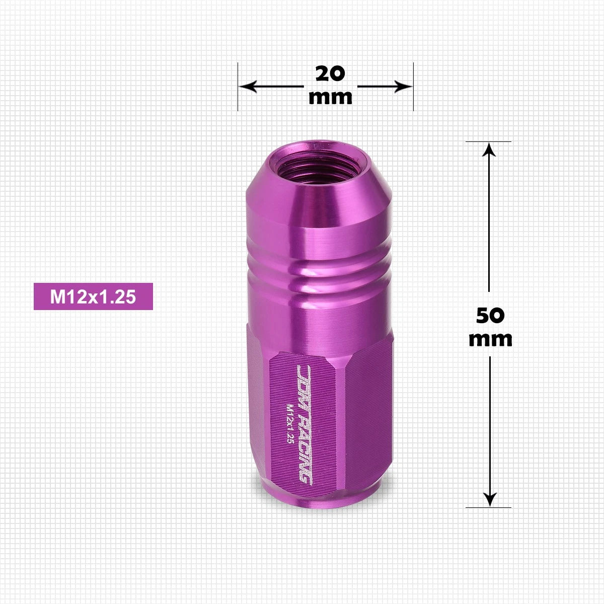 Set of 20 M12X1.25 Purple Closed End Cone Hex Wheel Lug Nuts + Extensions 20mm