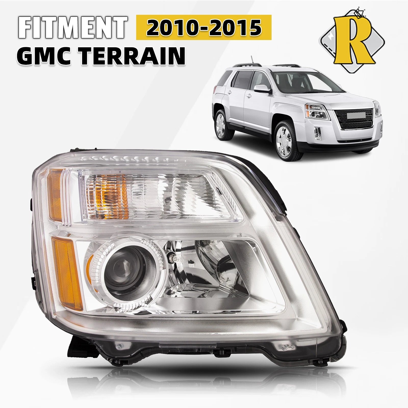 Halogen Headlight for GMC Terrain SL/SLT/SLE (2010–2015) Chrome Right Passenger