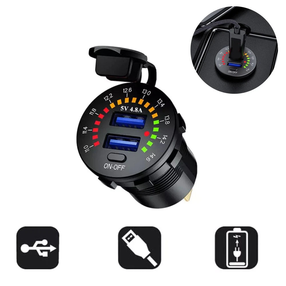 Dual USB Fast Charger with LED Voltmeter for Boat SUV ATV (2010–2023)