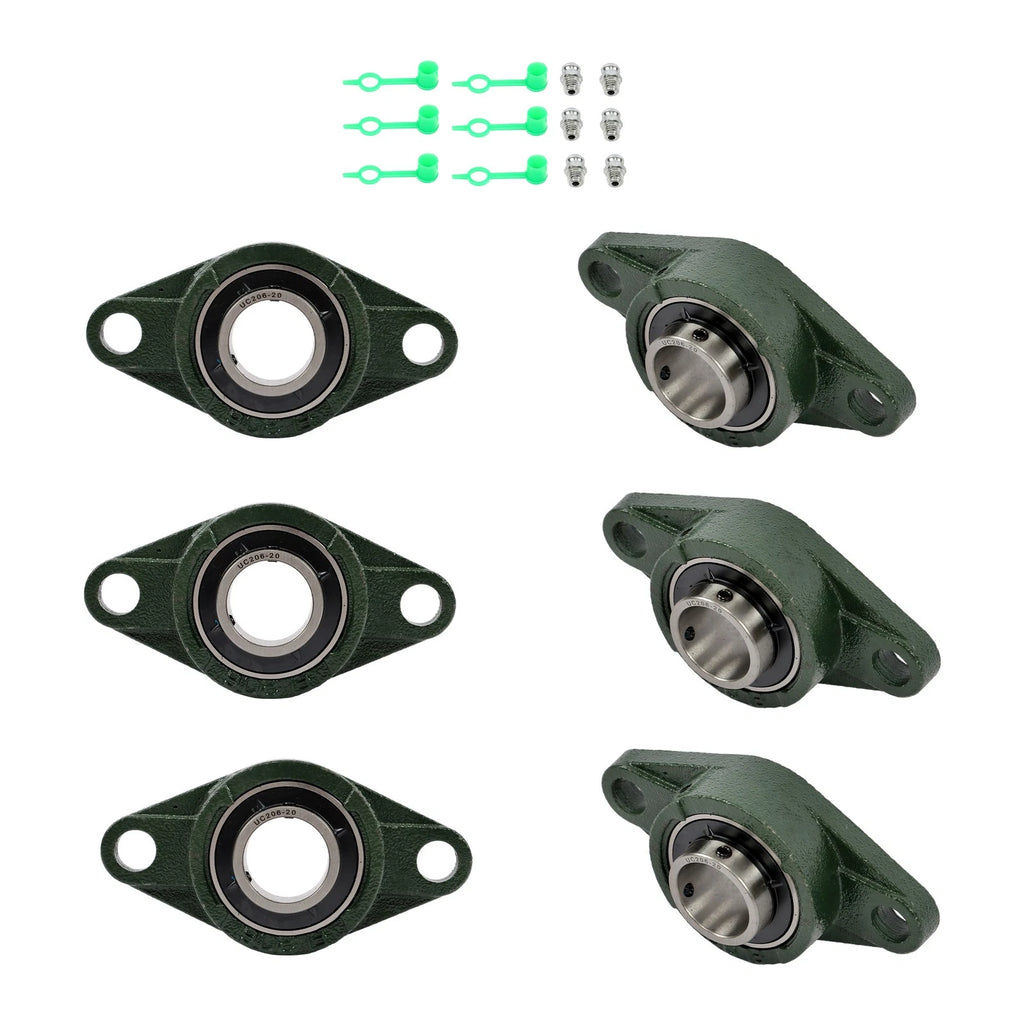 Set of 6 Pillow Block Flange Bearings for DIY Applications (1-1/4" Bore)
