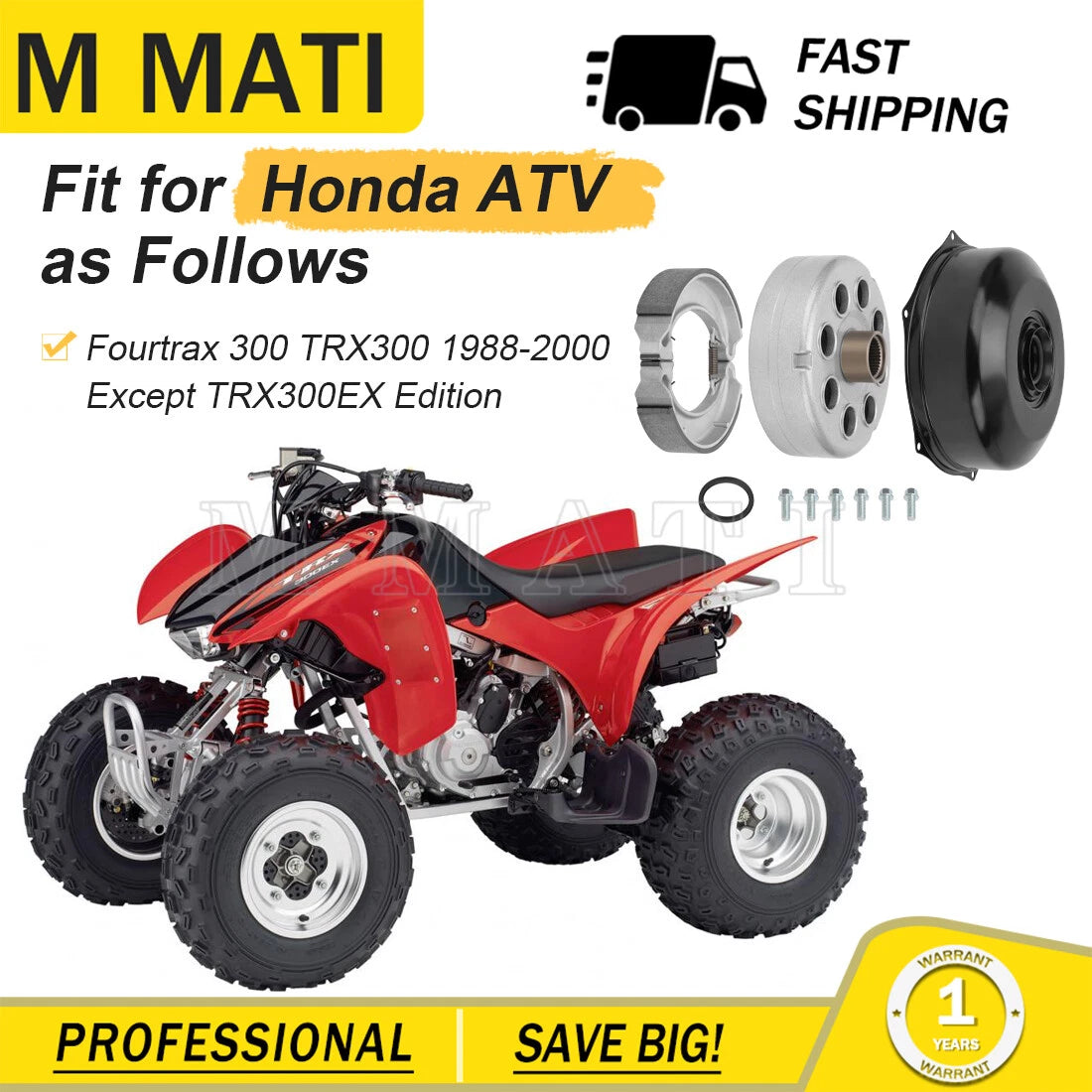 Rear Brake Drum Cover w/Shoes Kit for Honda TRX300 FourTrax 300 (1988–2000)