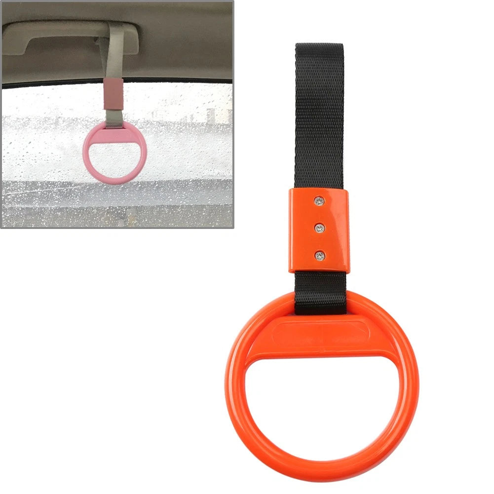 Round Ring Handle Strap for Train Bus (PVC Plastic, Black/Orange)