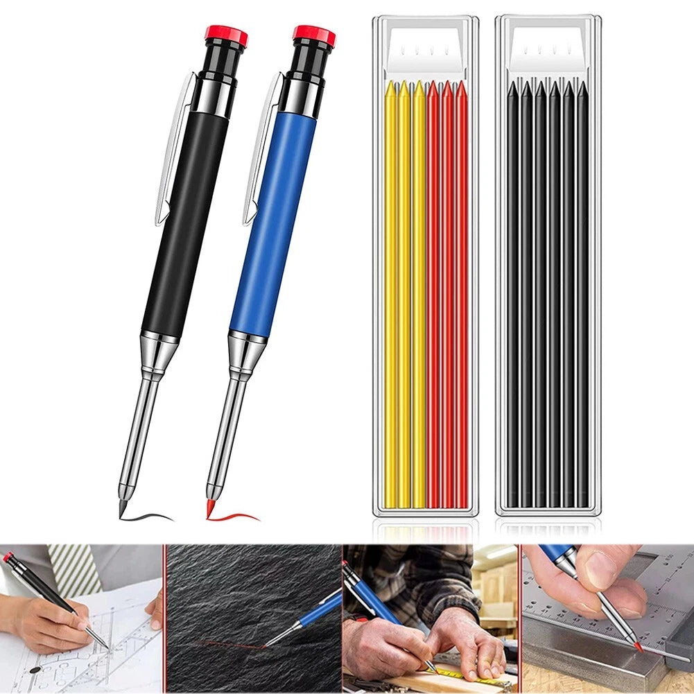 Metal Carpenter Pencil with Refill Leads and Sharpener for Deep Hole Marker
