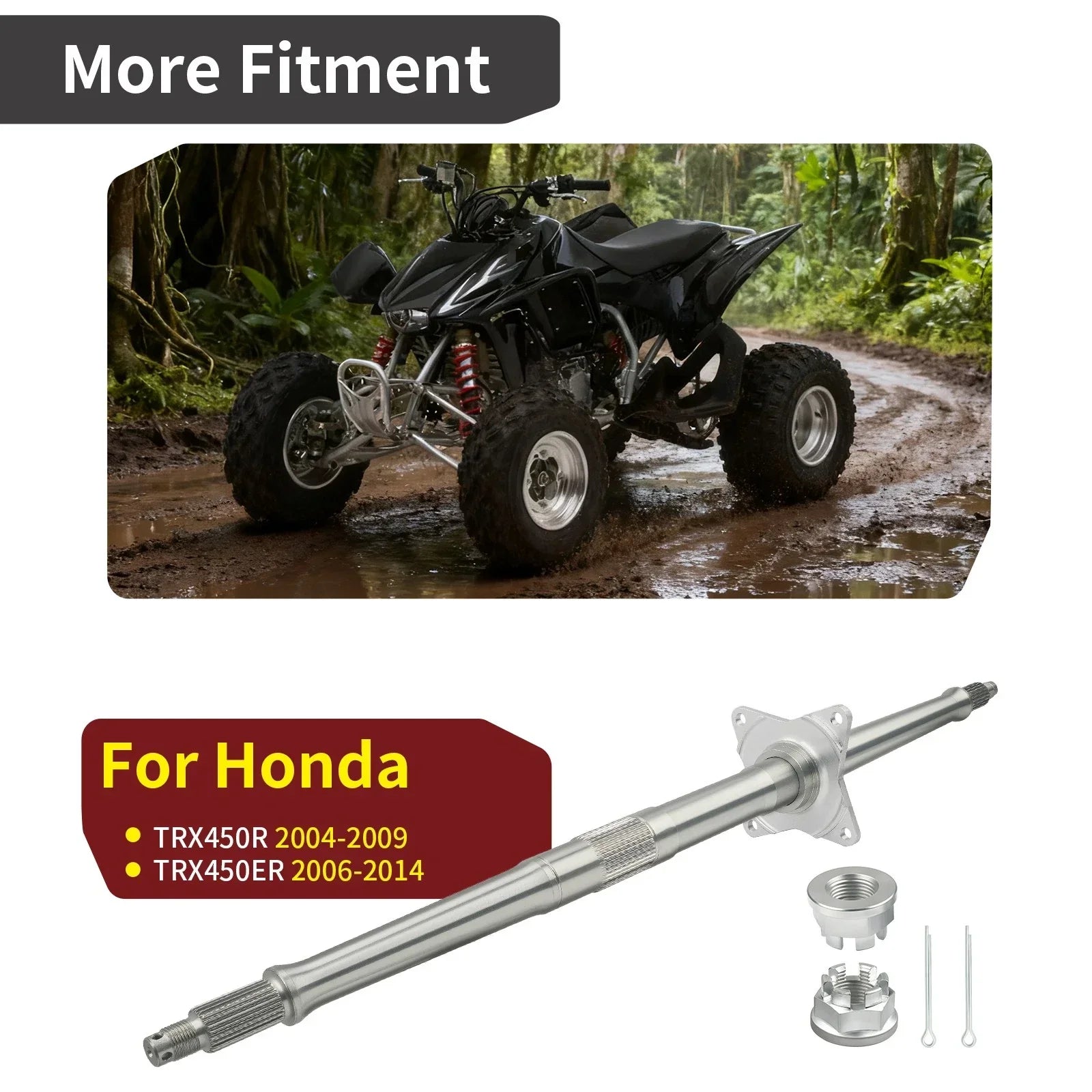 Rear Wheel Axle Shaft & Nuts for Honda TRX450R TRX450ER (2004–2014)
