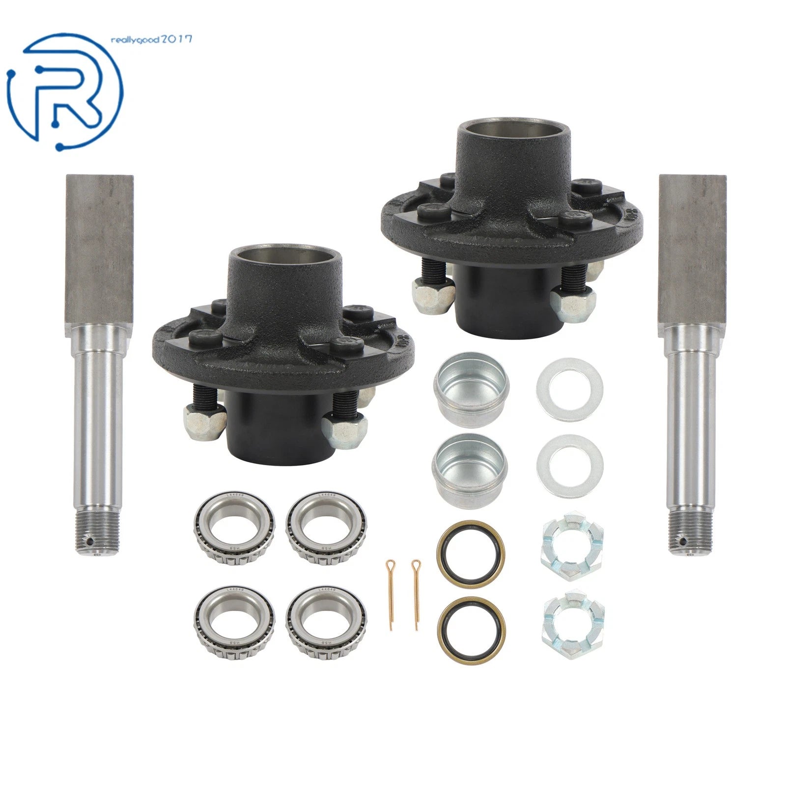 2X Straight Square Shaft Spindle & 4 on 4" Trailer Hub Bearing Assembly
