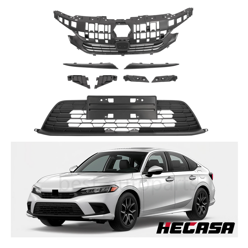 Front Bumper Upper & Lower Grill with Headlight Eyelid for Honda Civic (2022–2023)