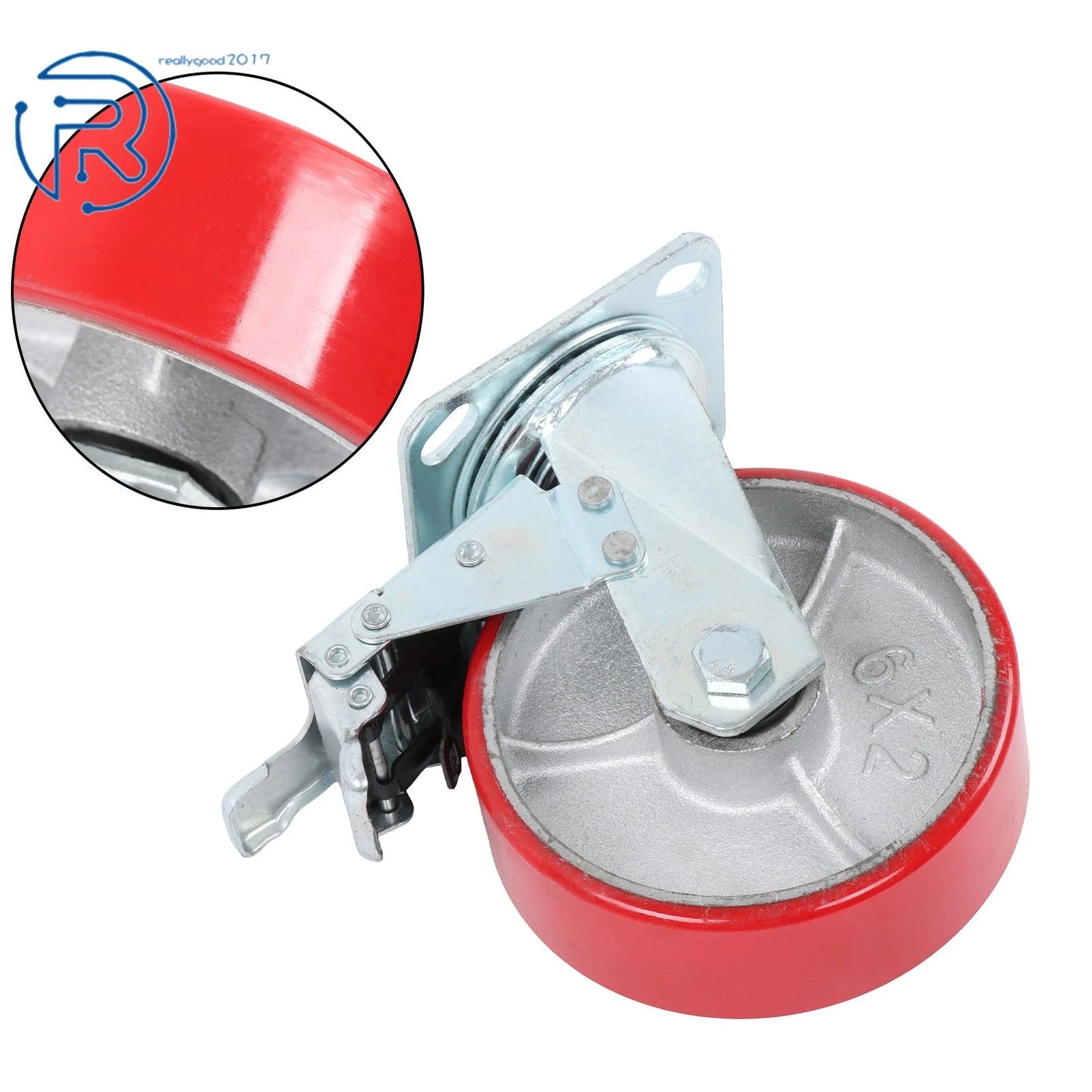 Set of 4 Red PU 6-Inch Casters for Universal Use (360° Rotation)