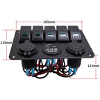 5 Gang LED Toggle Switch Panel with 2 USB Charger for Car Boat Marine