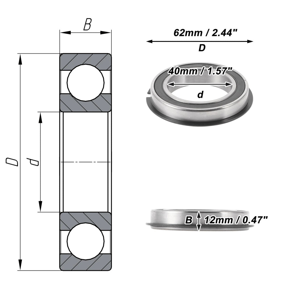Deep Groove Ball Bearing 6908NR2RS for Scooter Skateboard (40x62x12mm)