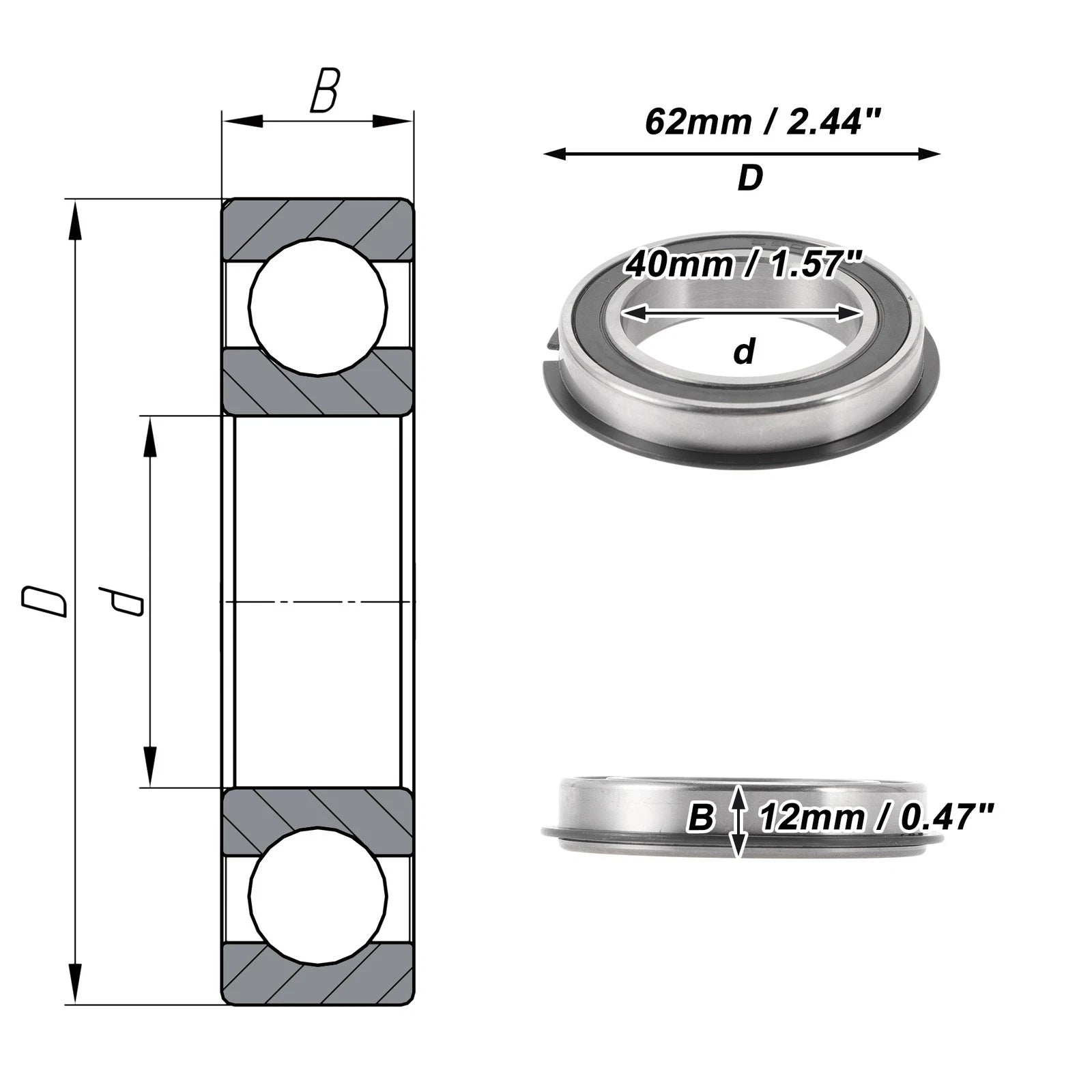 Deep Groove Ball Bearing 6908NR2RS for Scooter Skateboard (40x62x12mm)