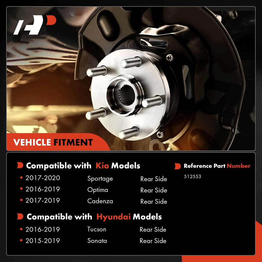 2X Rear Wheel Hub & Bearing Assembly w/ABS for Hyundai Sonata