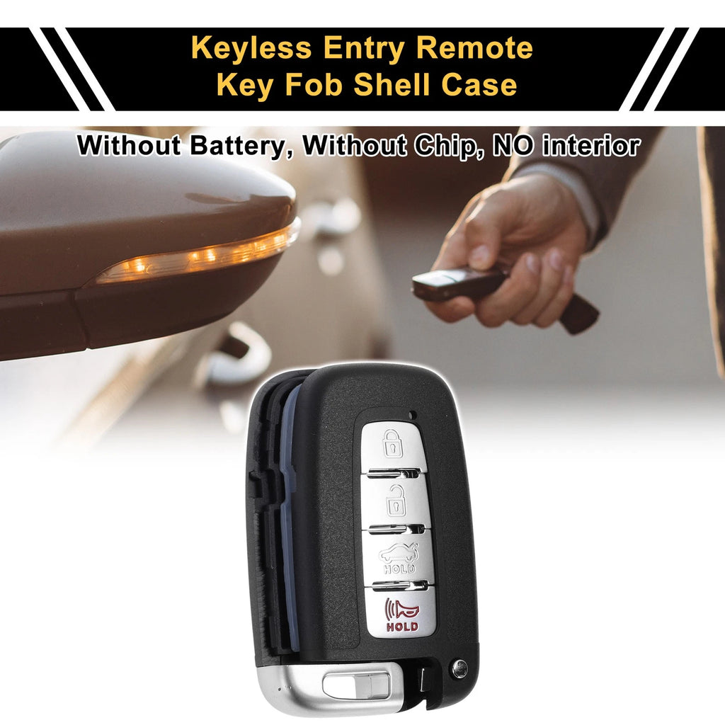 Set of 4 Key Fob Shell Cases for Hyundai Sonata (2011–2015) Black Silver Tone