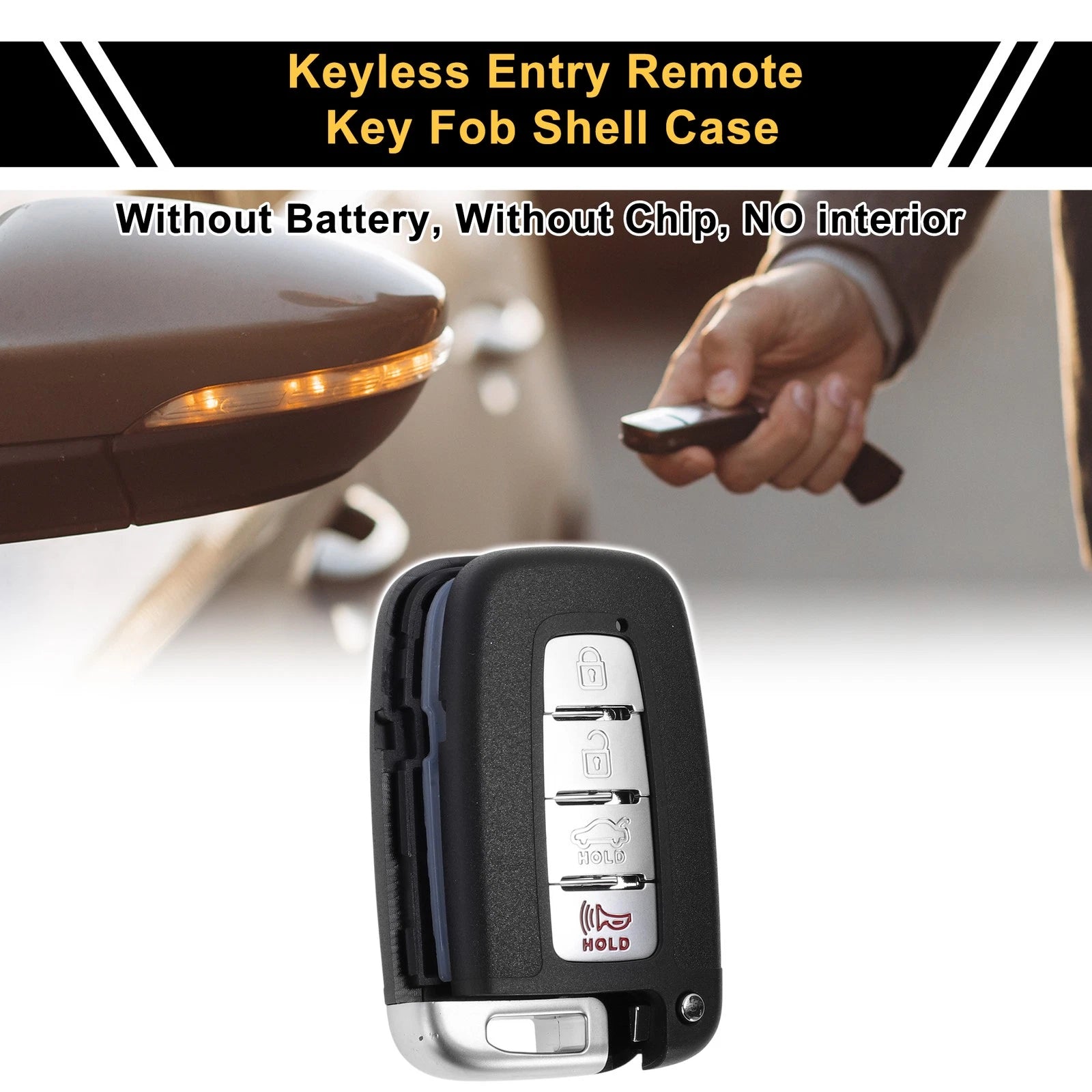 Set of 4 Key Fob Shell Cases for Hyundai Sonata (2011–2015) Black Silver Tone
