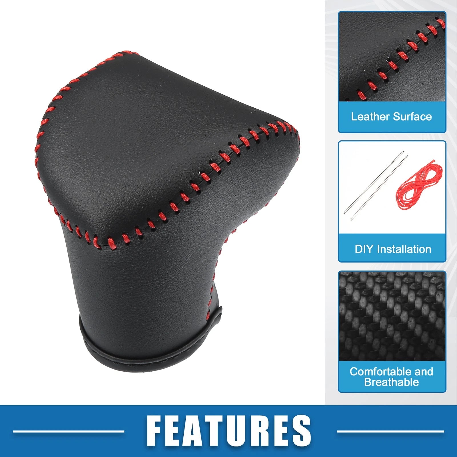 Gear Shifting Knob Cover for Kia Soul (2020–2023) Black Faux Leather Red Line