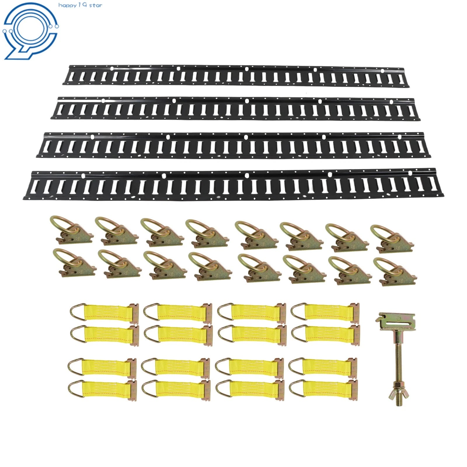 Set of 4 E Track Rails with 16 O-Rings & 16 D-Rings for Trailers