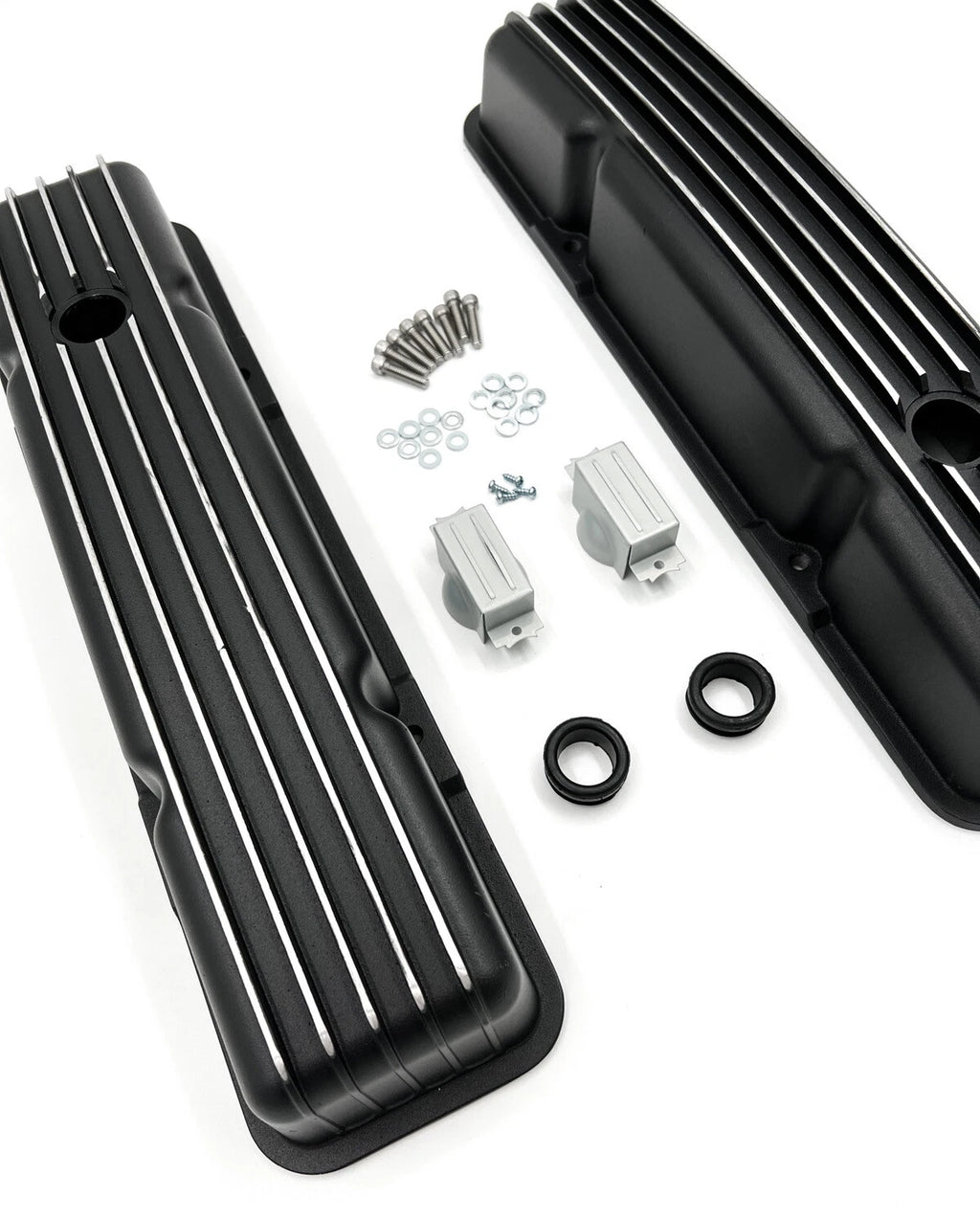 Short Valve Covers Black Aluminum Finned Replacement for Chevy 350 SBC (1967–1985)