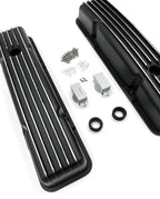 Short Valve Covers Black Aluminum Finned Replacement for Chevy 350 SBC (1967–1985)