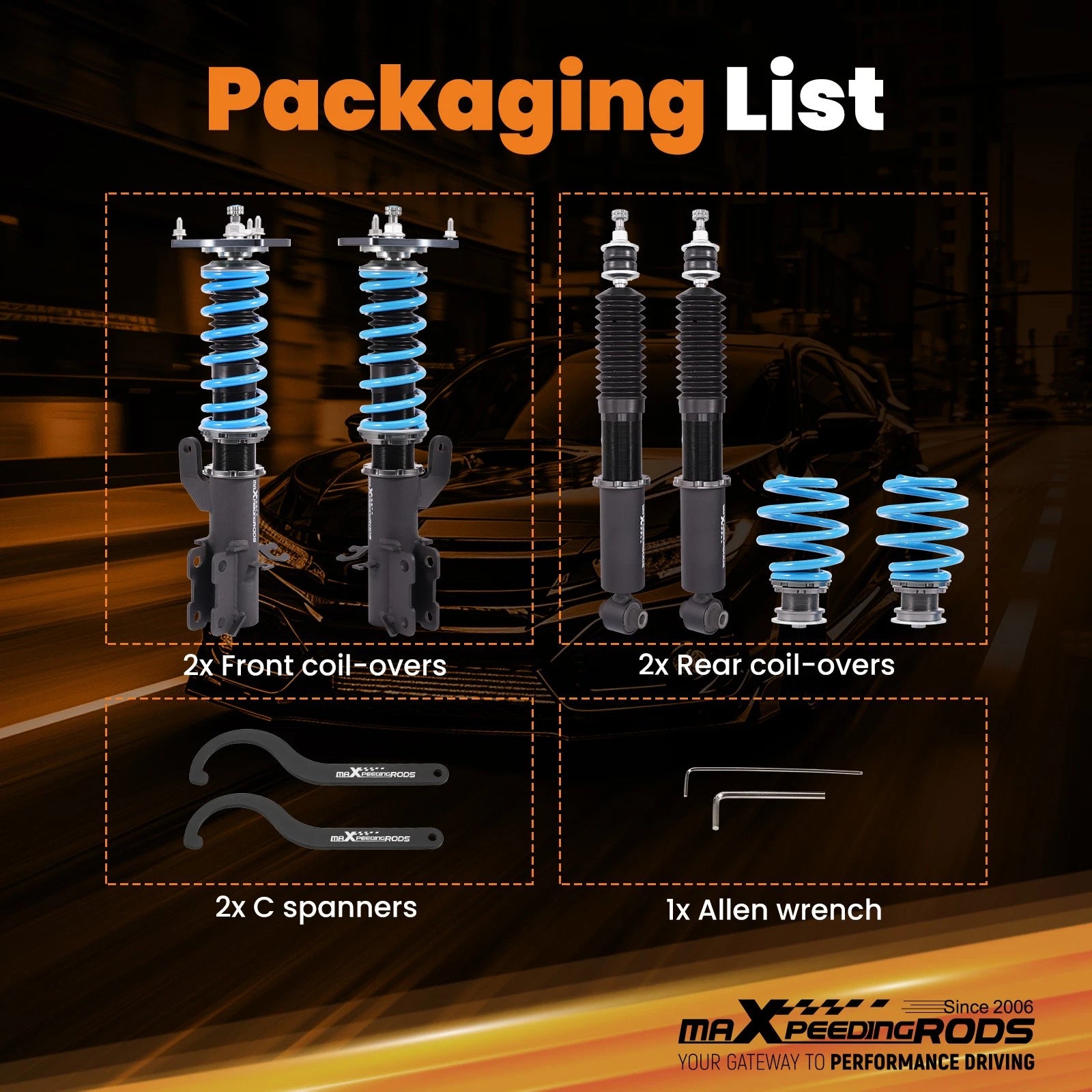 24-Way Adjustable Coilover Struts Springs Kit for Nissan Sentra (2013-2019)