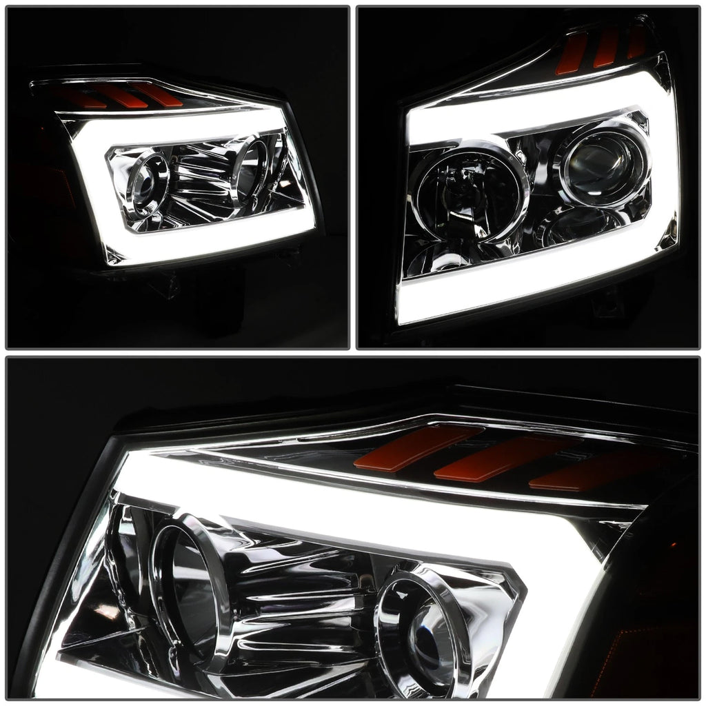 LED Projector Headlight Lamp for Nissan Armada Titan (2005–2015) Chrome Amber